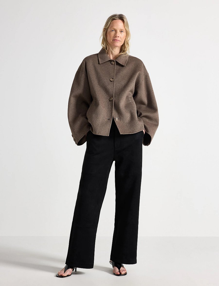 Lindex - Straight trousers in imitation suede - bukser med lige ben - black - 0