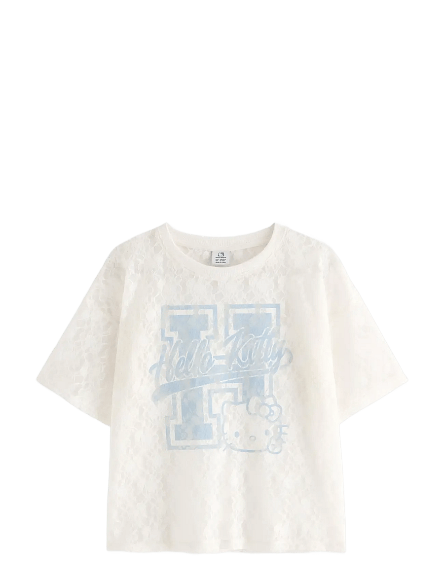 Lindex - Hello Kitty lace top - kortærmede t-shirts - off white - 1