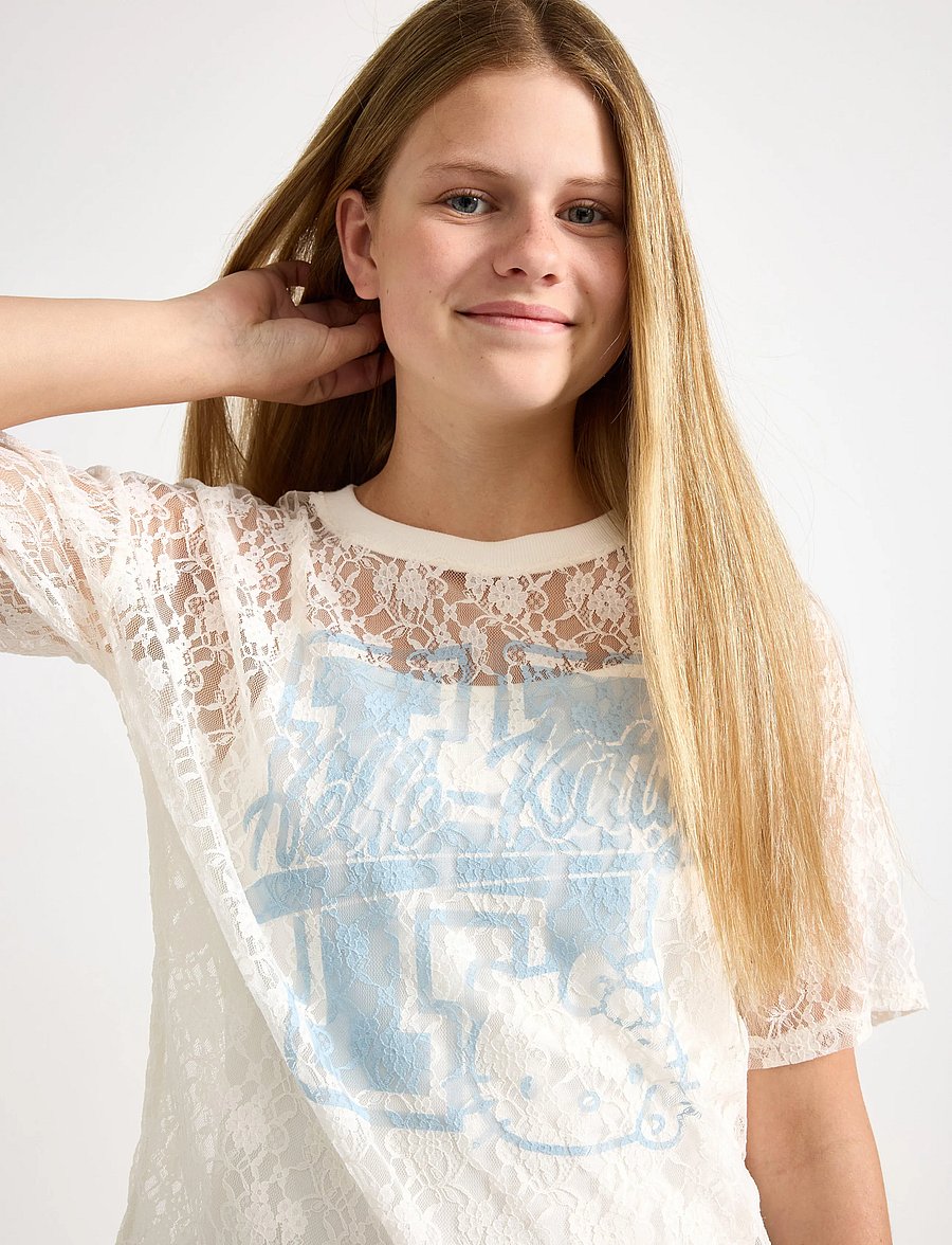 Lindex - Hello Kitty lace top - kortærmede t-shirts - off white - 4