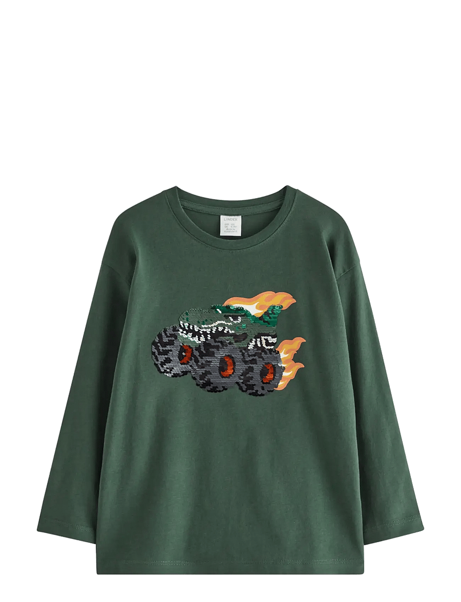 Lindex - Long-sleeved top with reversible sequins - dark dusty green - 0