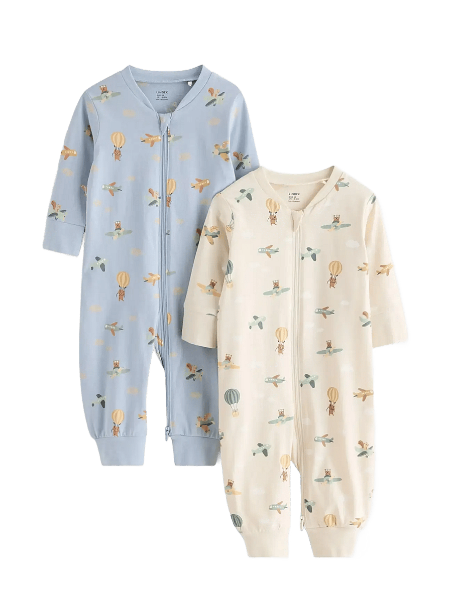 Lindex - 2-pack pyjamas with allover print - schlafoveralls - light dusty blue - 0