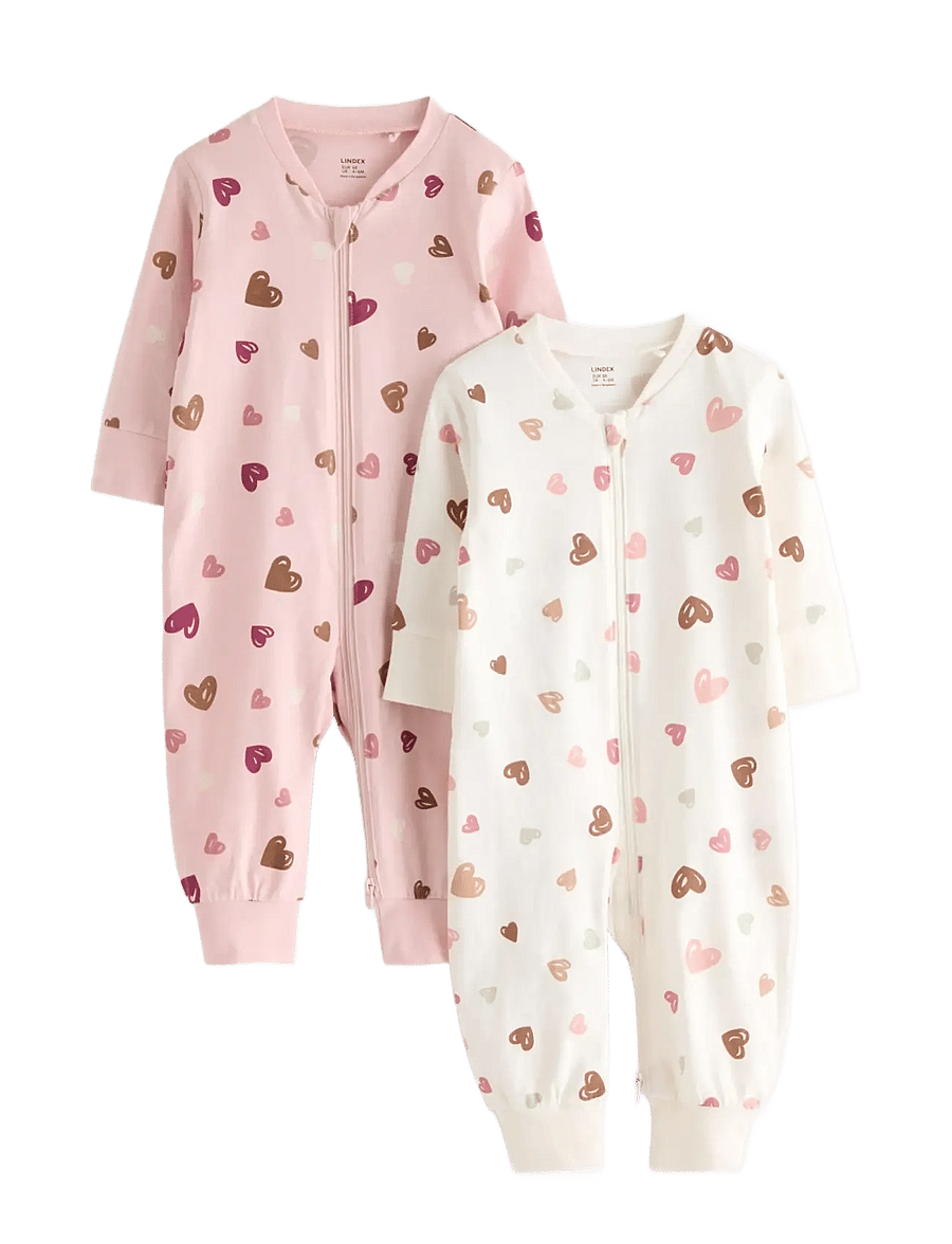 Lindex - 2-pack pyjamas with allover print - natdragter - light dusty pink - 0