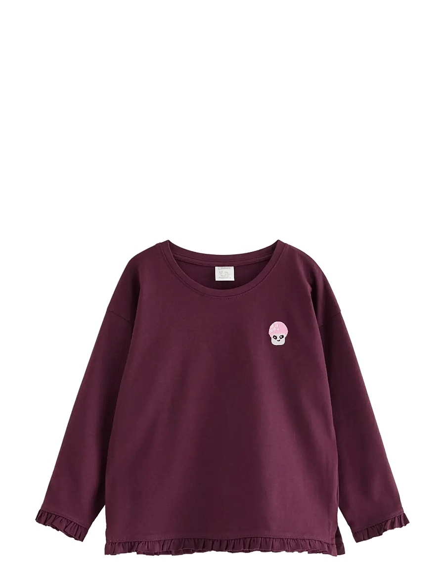 Lindex - Long-sleeved top with frills - langærmede t-shirts - dark lilac - 0