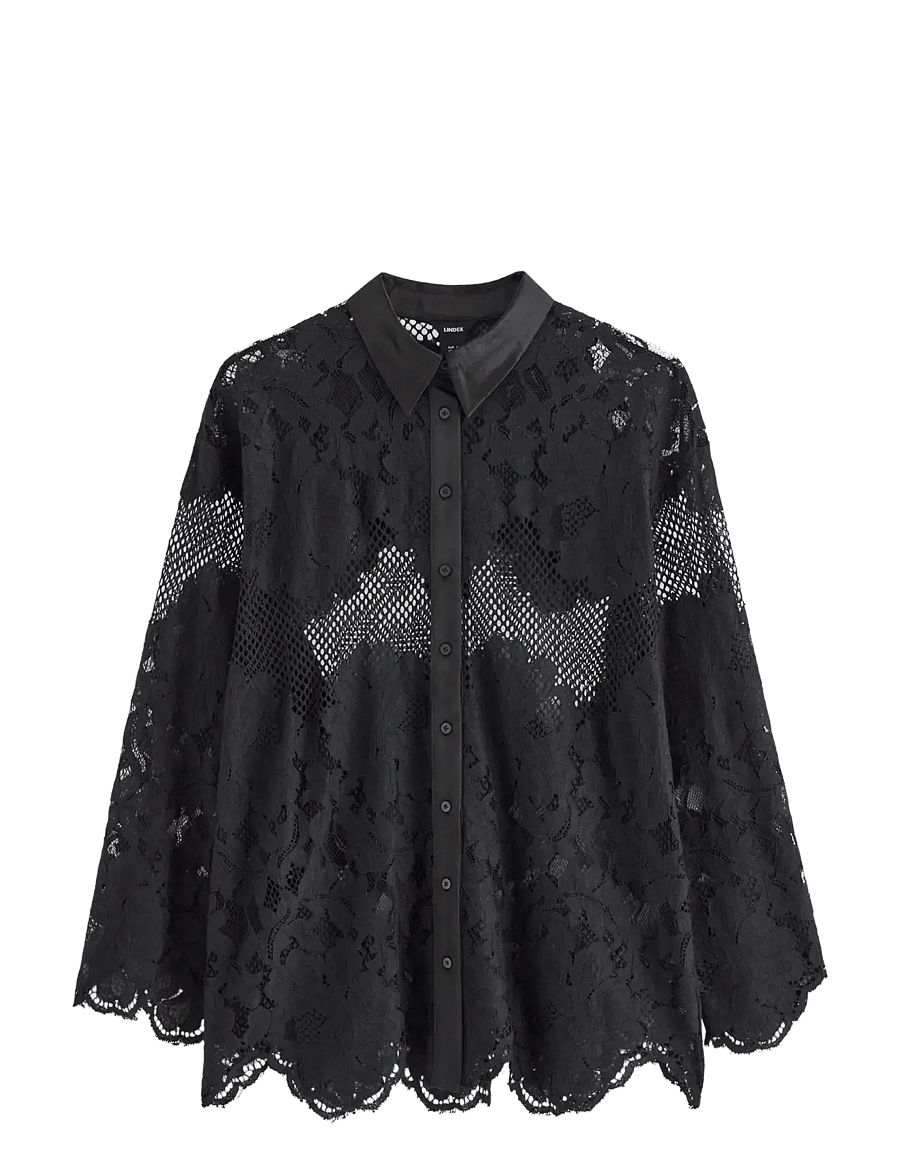 Lindex - Blouse in lace - langærmede bluser - black - 1