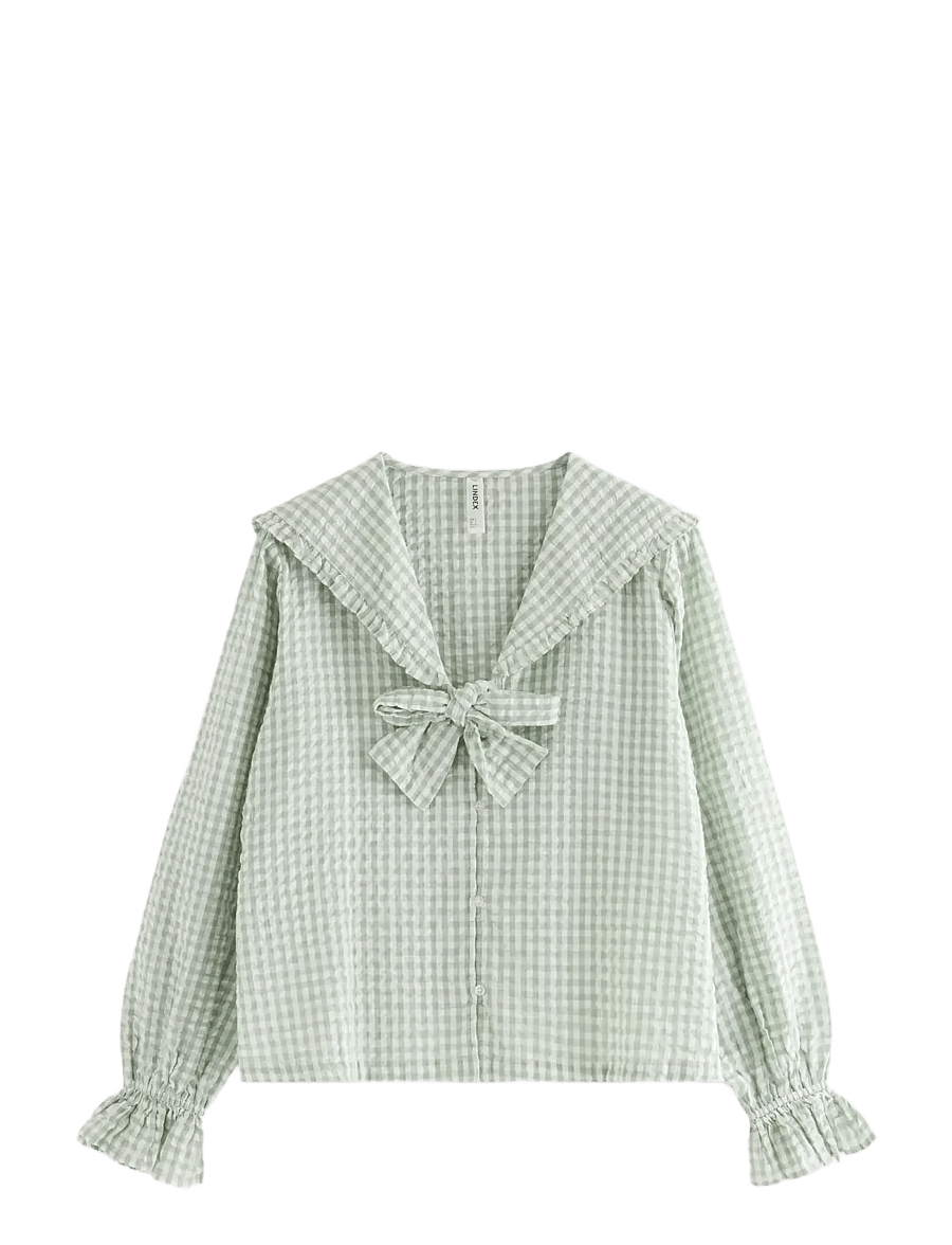 Lindex - Pyjama shirt in seersucker - långärmade skjortor - light dusty green - 1