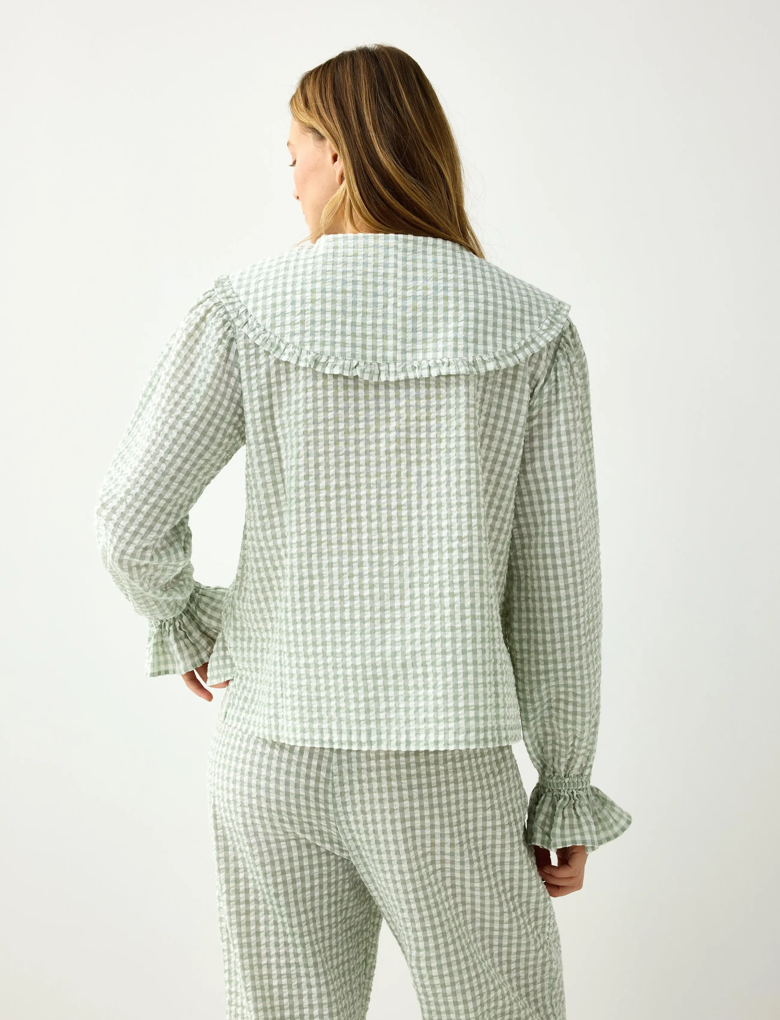 Lindex - Pyjama shirt in seersucker - light dusty green - 3