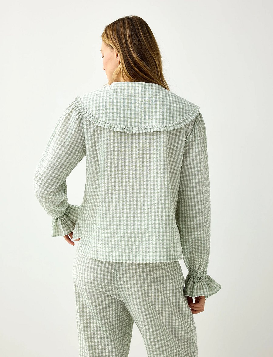 Lindex - Pyjama shirt in seersucker - långärmade skjortor - light dusty green - 3