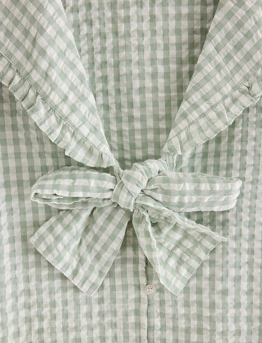 Lindex - Pyjama shirt in seersucker - långärmade skjortor - light dusty green - 5