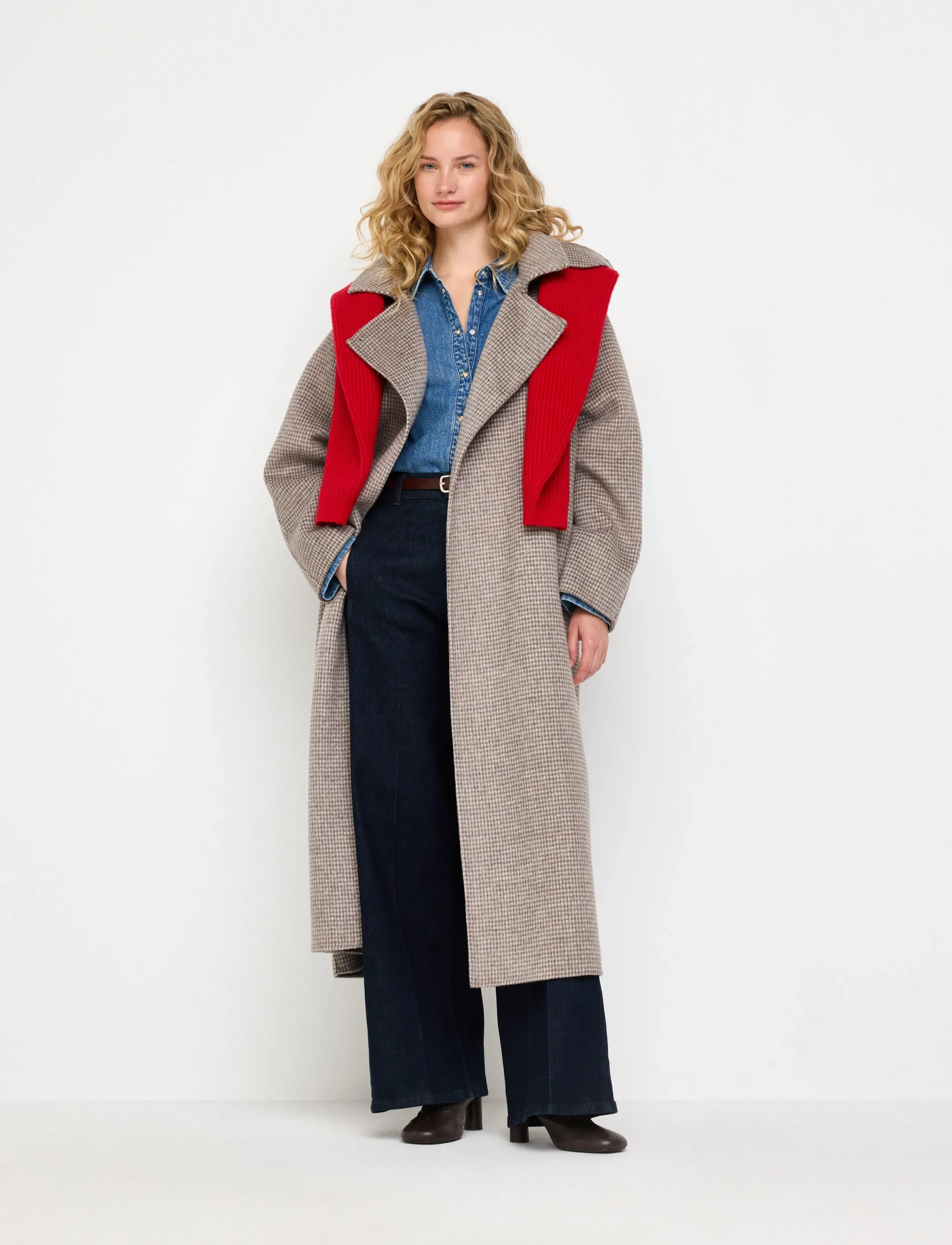 Lindex Checked coat in wool blend - Wollmäntel - DARK KHAKI / brown
