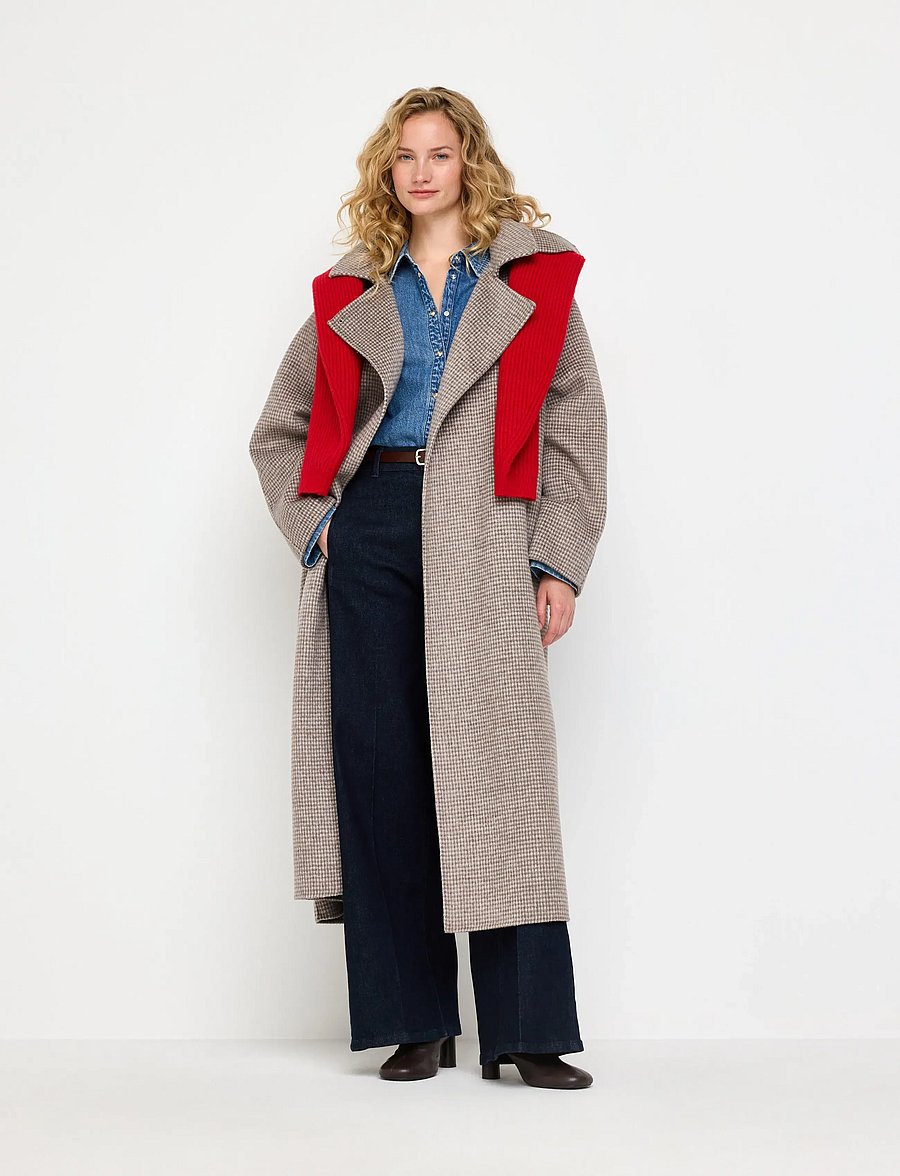 Lindex - Checked coat in wool blend - winterjacken - dark khaki - 0