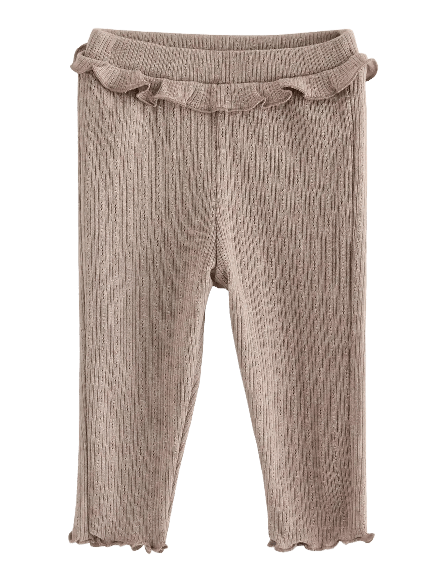 Lindex - Ribbed leggings with frill - leggings - beige melange - 0