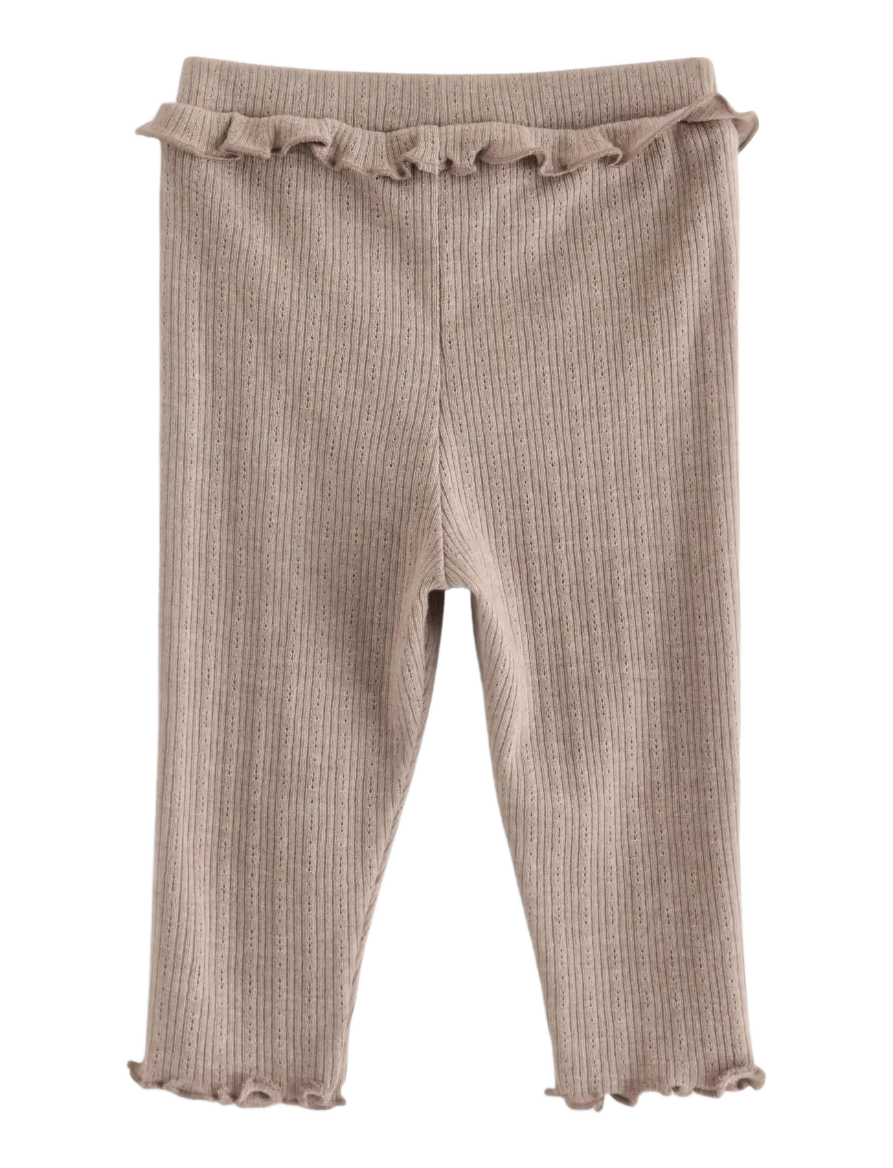 Lindex - Ribbed leggings with frill - beige melange - 1