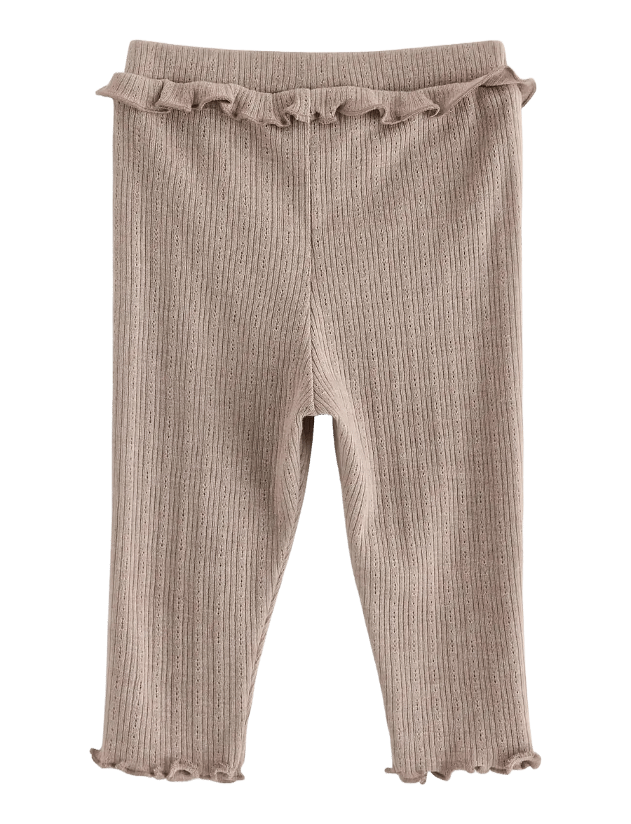 Lindex - Ribbed leggings with frill - leggings - beige melange - 1