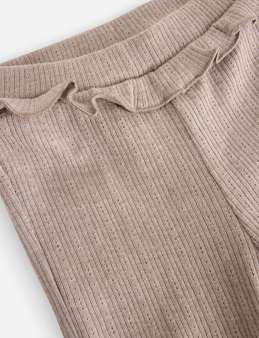 Lindex - Ribbed leggings with frill - leggings - beige melange - 2