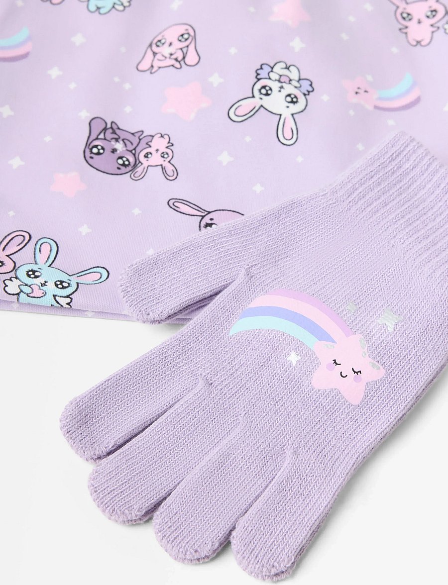 Lindex - Set with beanie and magic gloves - kindad - light lilac - 2