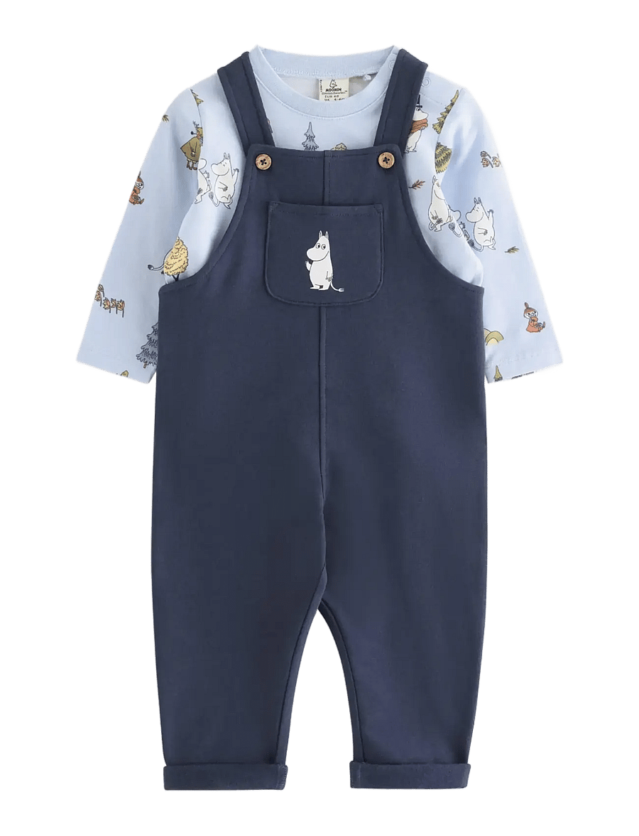 Lindex - Moomin set bib trousers and top - sæt med langærmet t-shirt - light blue - 0
