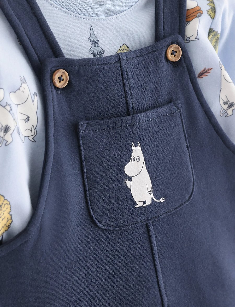Lindex - Moomin set bib trousers and top - sæt med langærmet t-shirt - light blue - 2