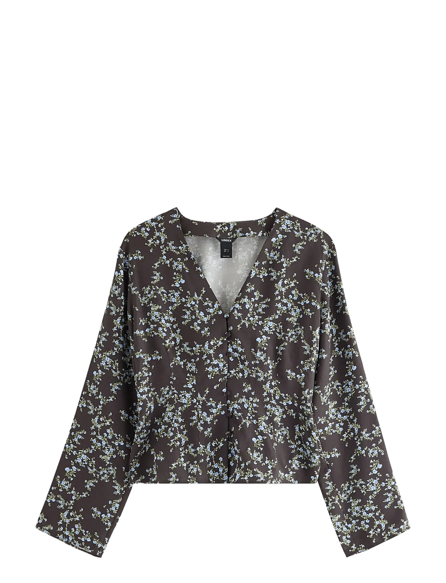 Lindex - Figure fit blouse - langærmede bluser - dark brown - 0