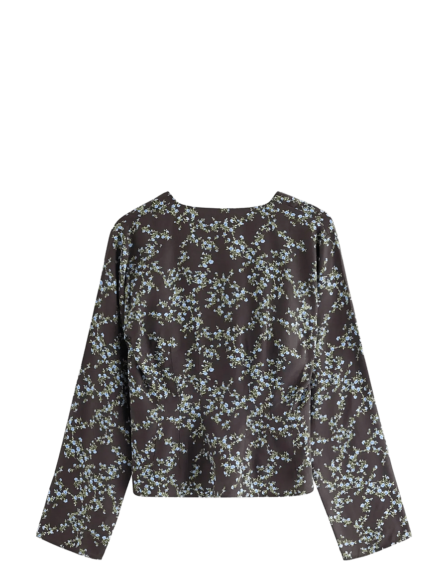 Lindex - Figure fit blouse - langærmede bluser - dark brown - 1