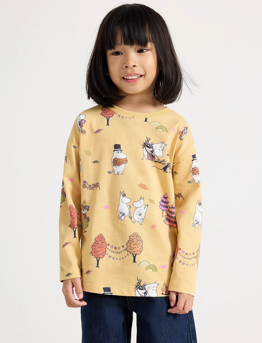 Lindex - Moomin long-sleeved top - långärmade t-shirts - dusty yellow - 0