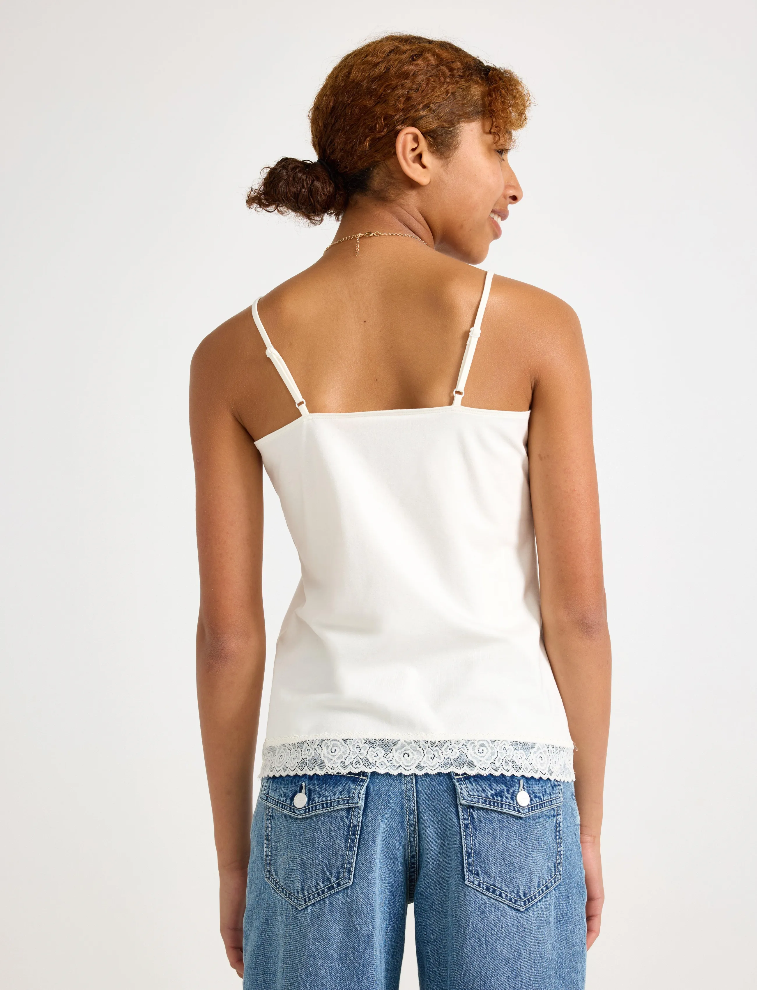 Lindex - Tank top with lace - off white - 3