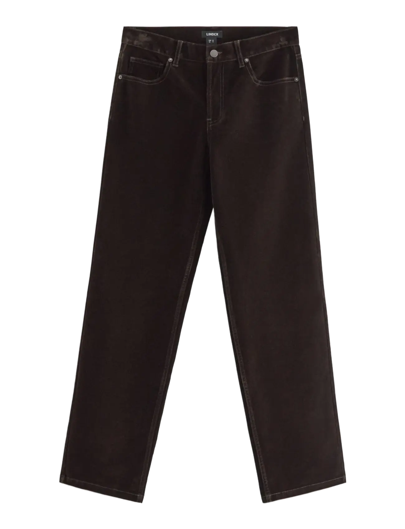 Lindex - STRAIGHT trousers in velvet - bukser med lige ben - dark brown - 1