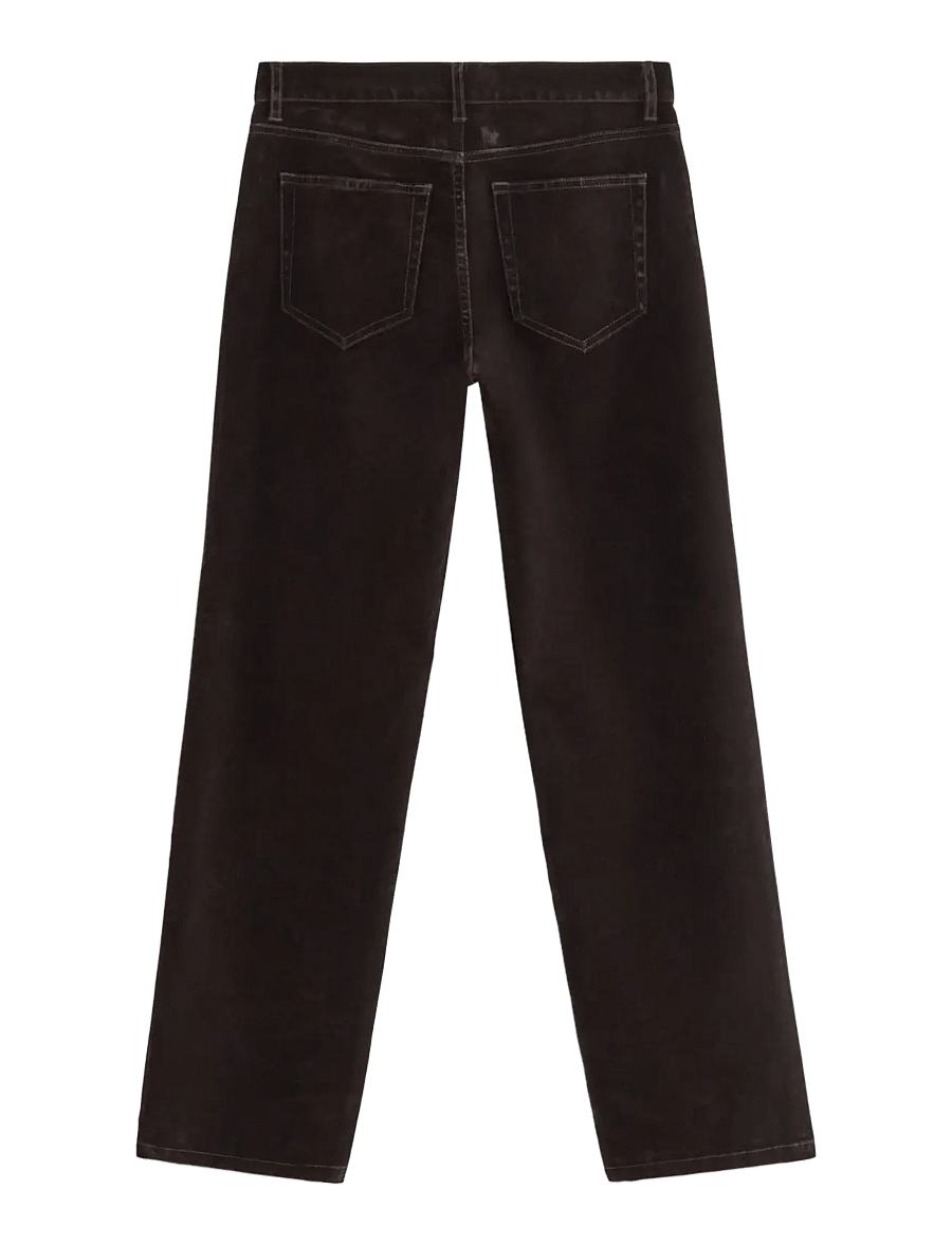 Lindex - STRAIGHT trousers in velvet - bukser med lige ben - dark brown - 2