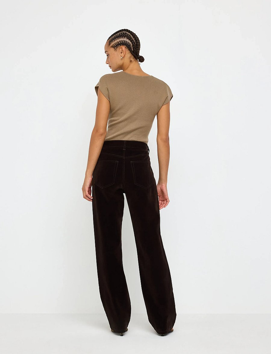 Lindex - STRAIGHT trousers in velvet - bukser med lige ben - dark brown - 3