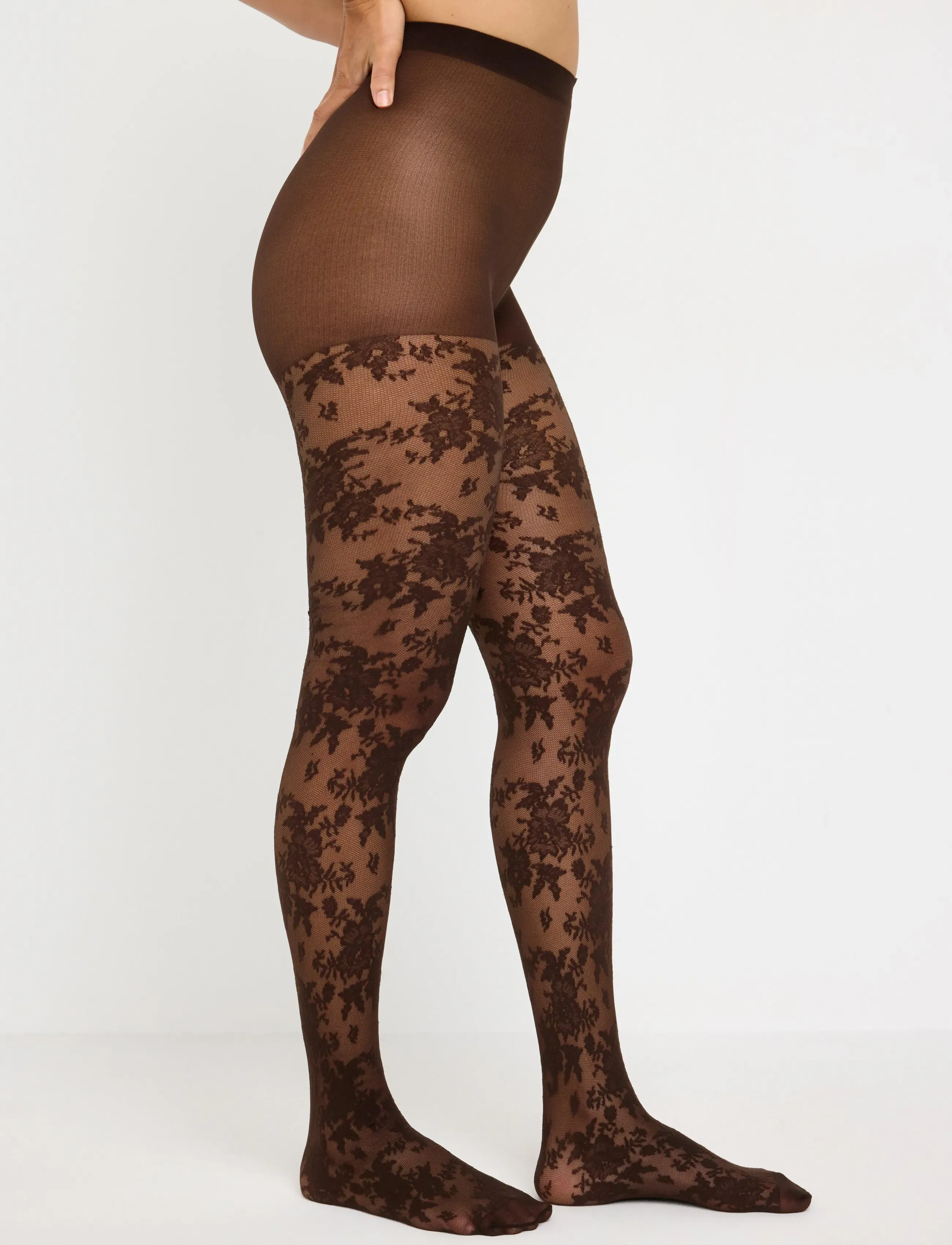 Lindex - Tights in lace 40 denier - besondere anlässe - brown - 0