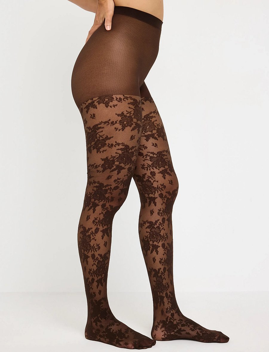Lindex - Tights in lace 40 denier - besondere anlässe - brown - 0