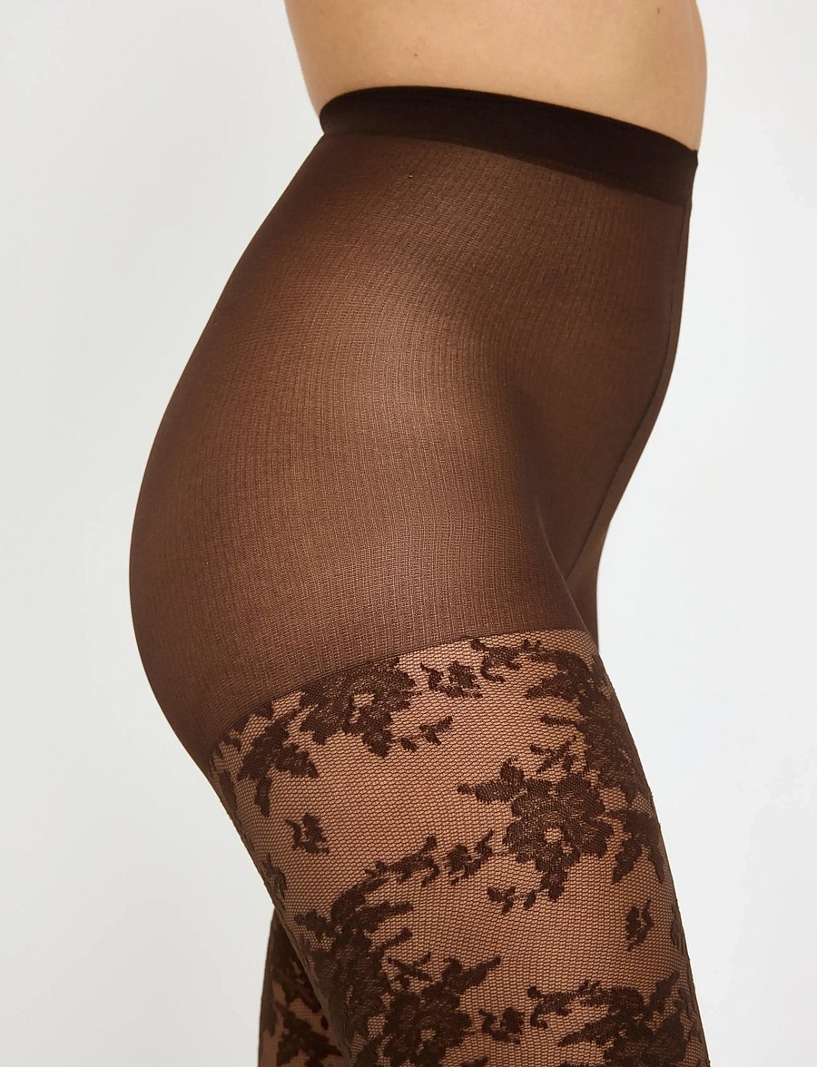 Lindex - Tights in lace 40 denier - besondere anlässe - brown - 4