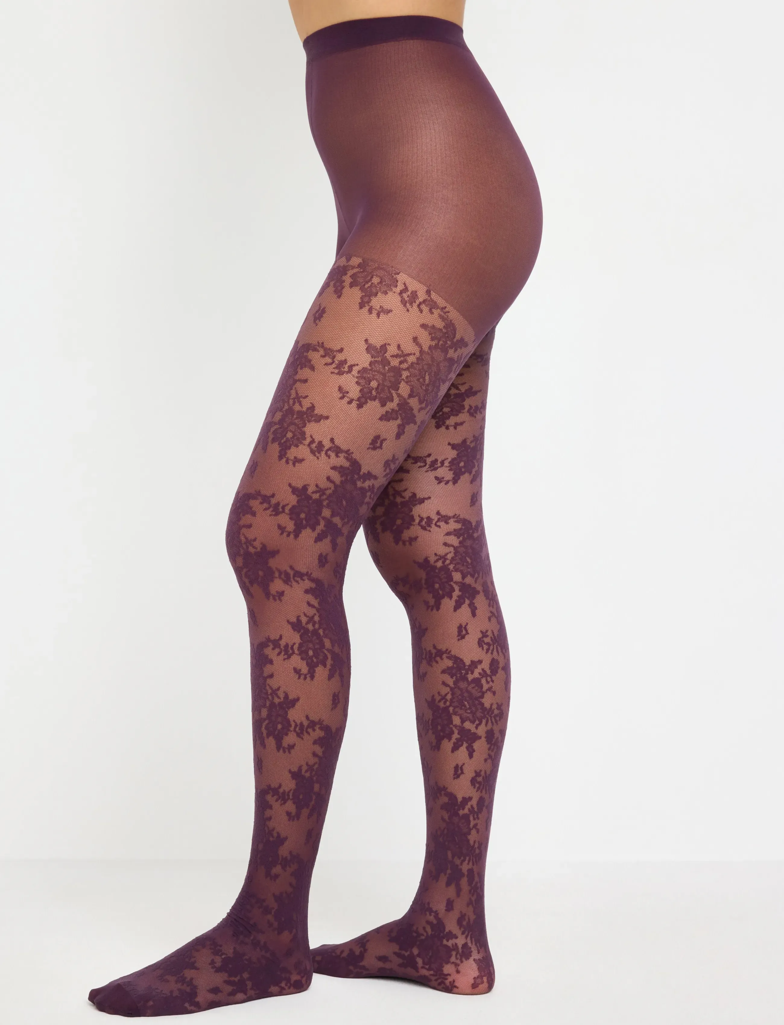 Lindex Tights in lace 40 denier - Unterwäsche - DARK DUSTY LILAC / burgundy