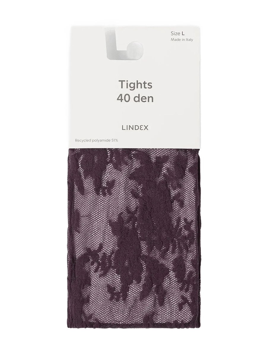 Lindex - Tights in lace 40 denier - særlige begivenheder - dark red - 0