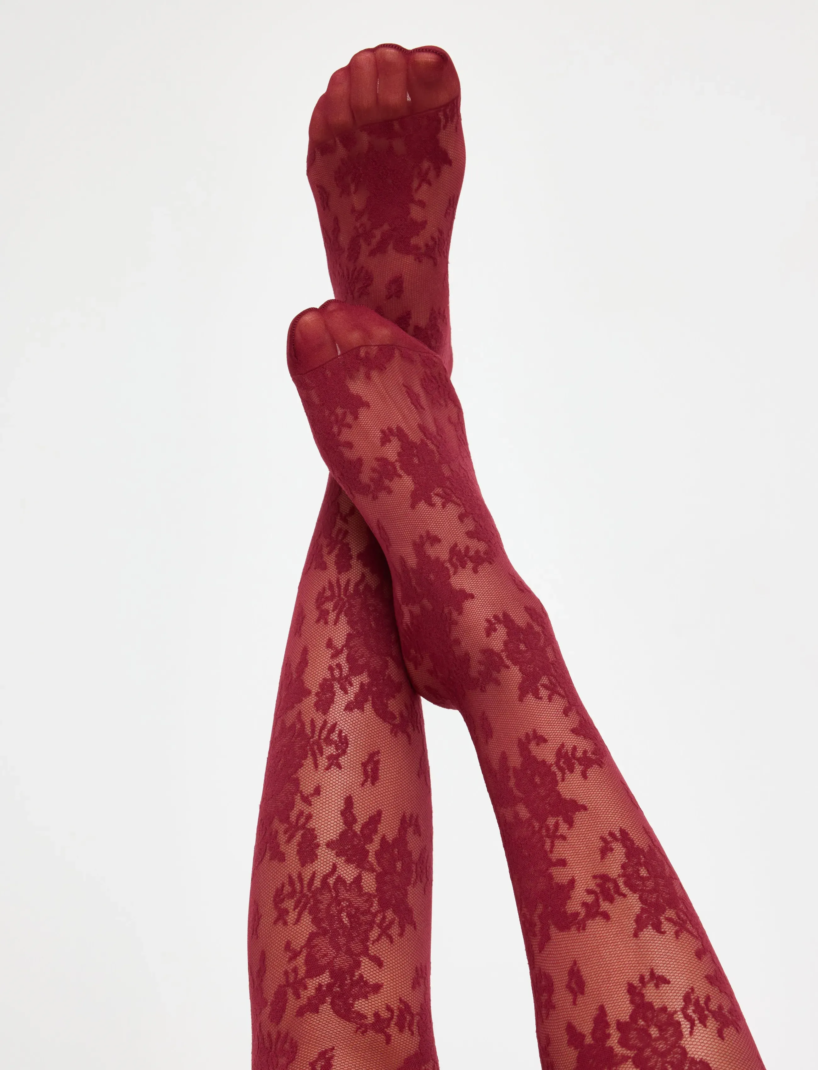 Lindex - Tights in lace 40 denier - besondere anlässe - dark red - 4