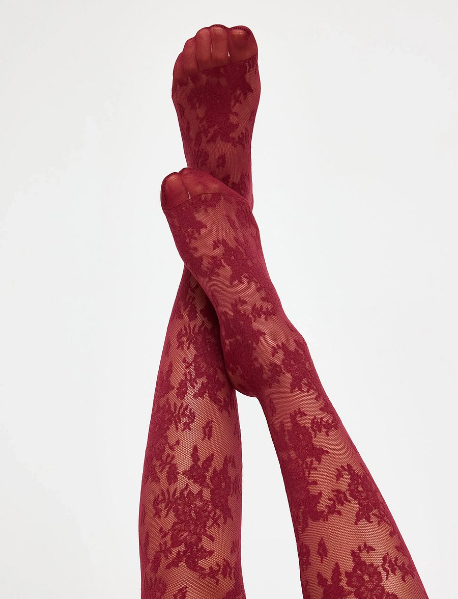 Lindex - Tights in lace 40 denier - besondere anlässe - dark red - 4