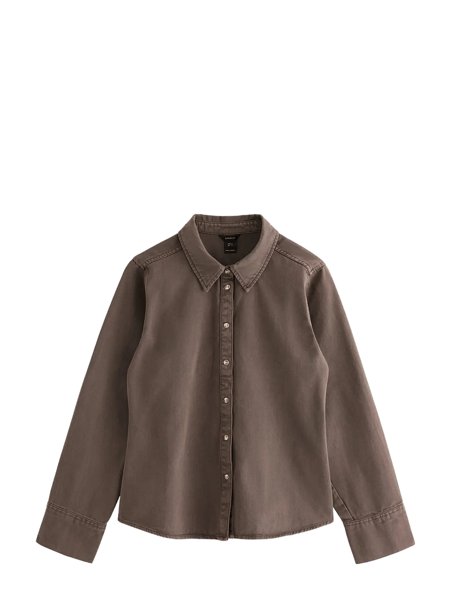 Lindex - Shirt in twill - long-sleeved shirts - brown - 1