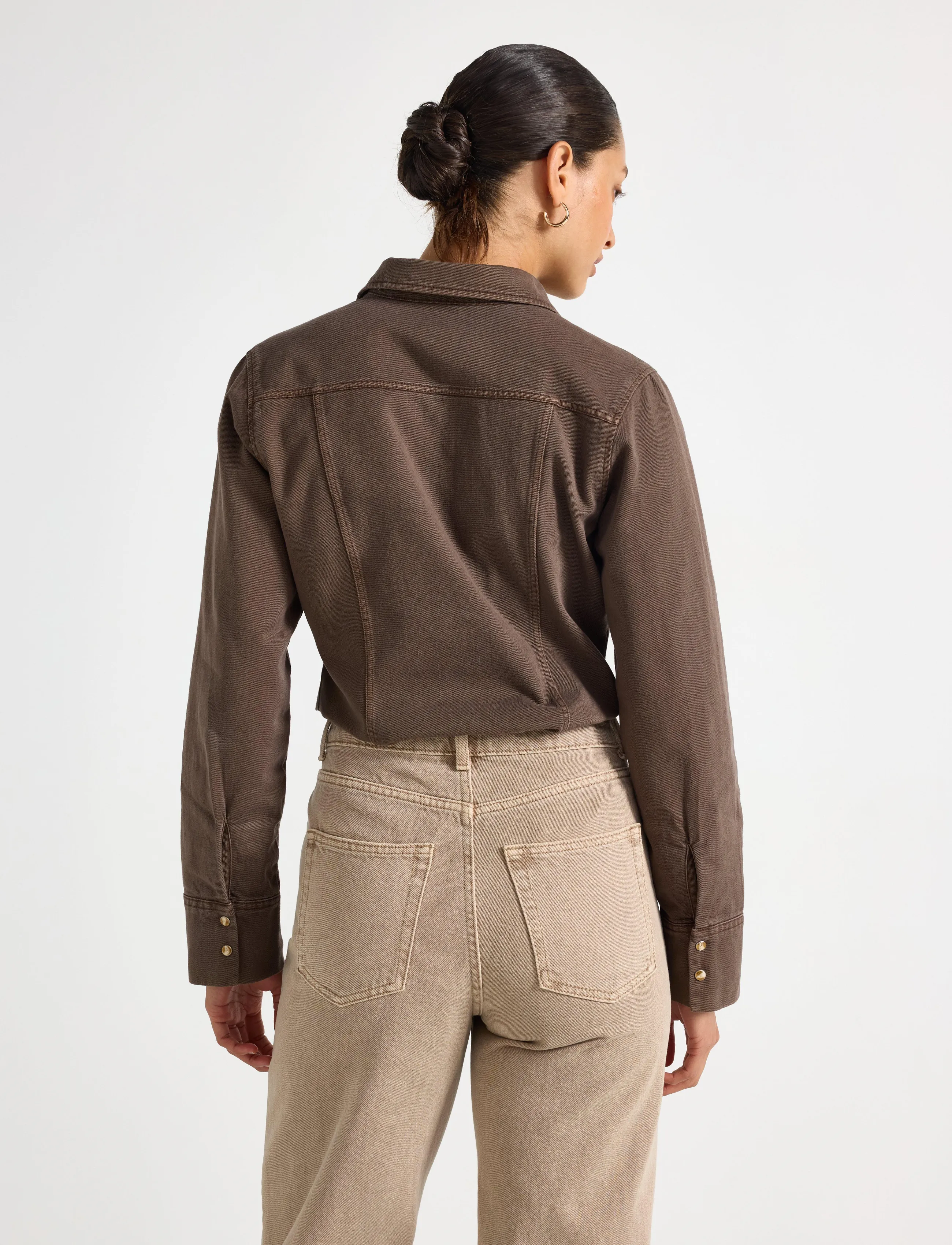 Lindex - Shirt in twill - long-sleeved shirts - brown - 3
