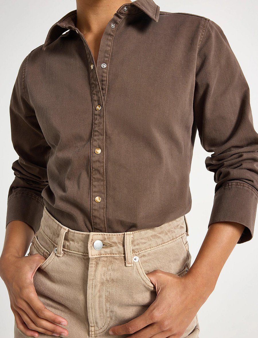 Lindex - Shirt in twill - long-sleeved shirts - brown - 4
