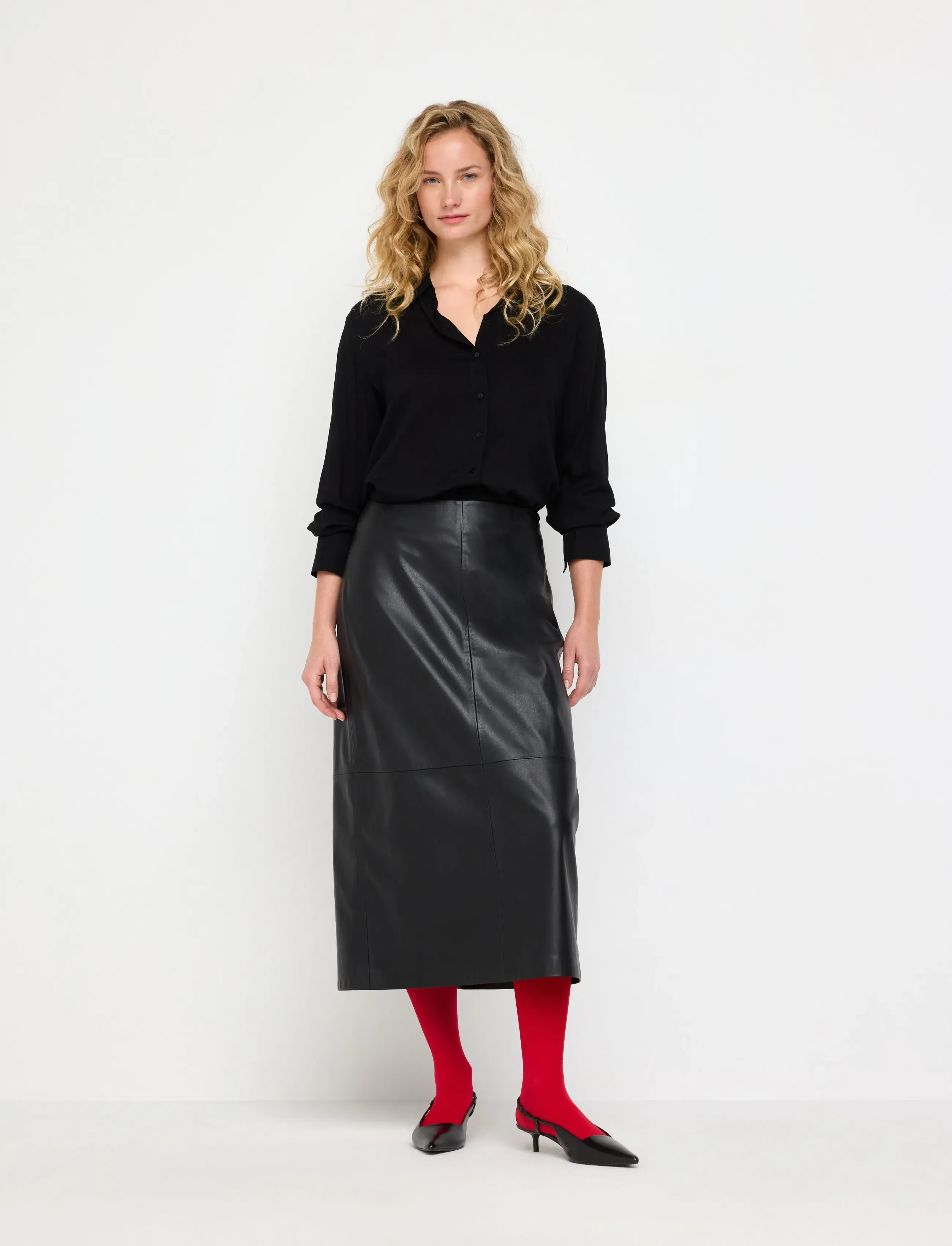 Lindex - Midi skirt in imitation leather - black - 0
