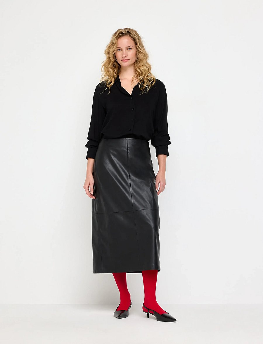 Lindex - Midi skirt in imitation leather - black - 0
