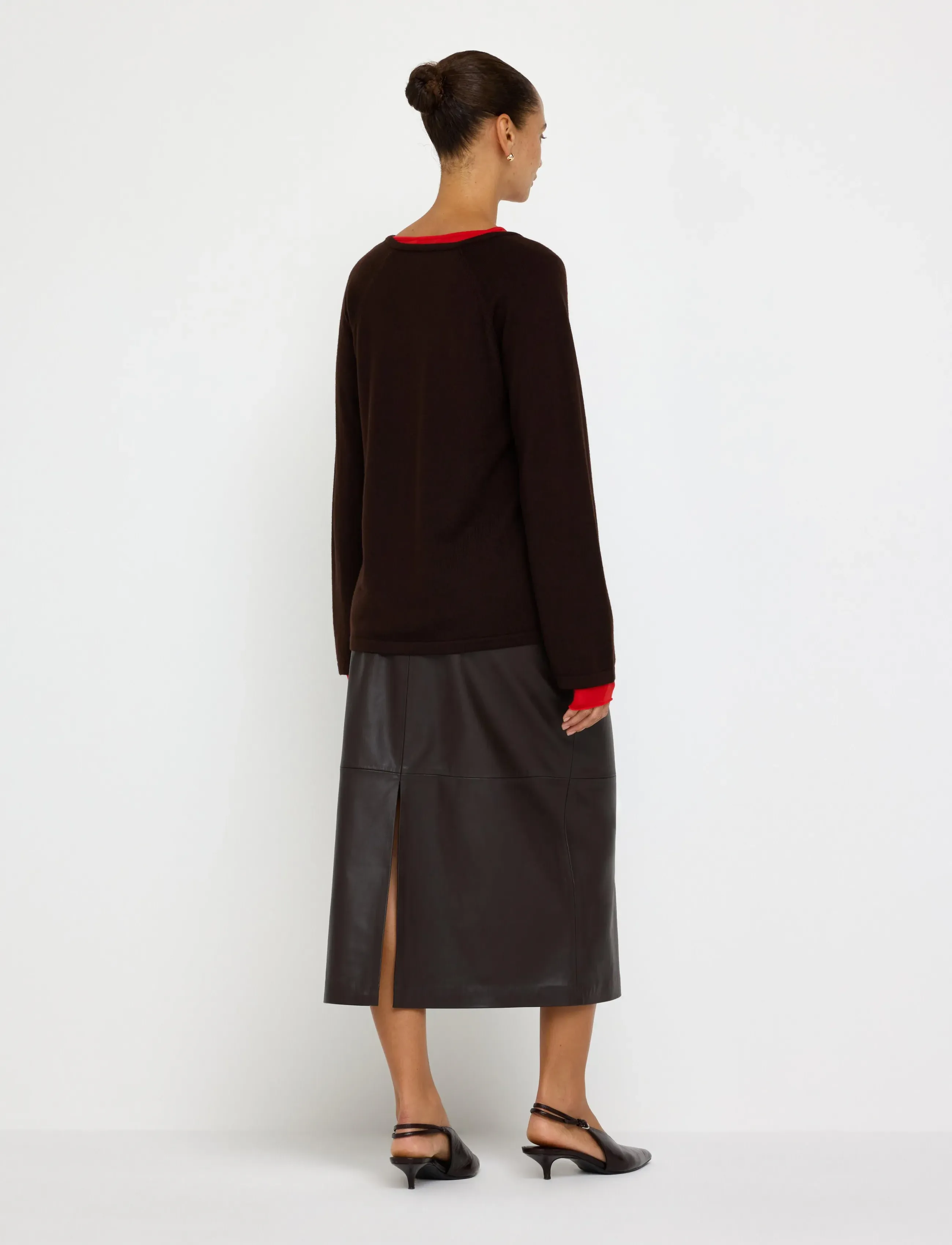 Lindex - Midi skirt in imitation leather - dark brown - 3