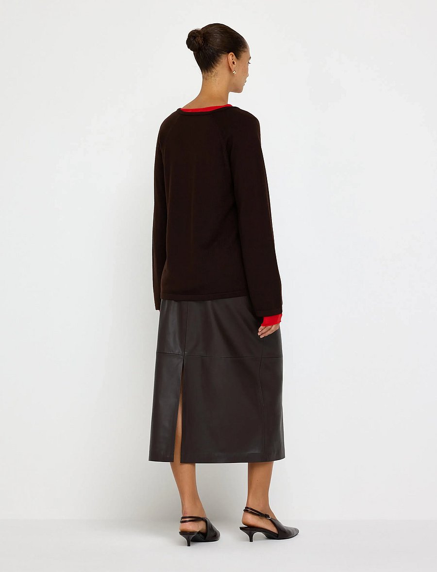 Lindex - Midi skirt in imitation leather - dark brown - 3