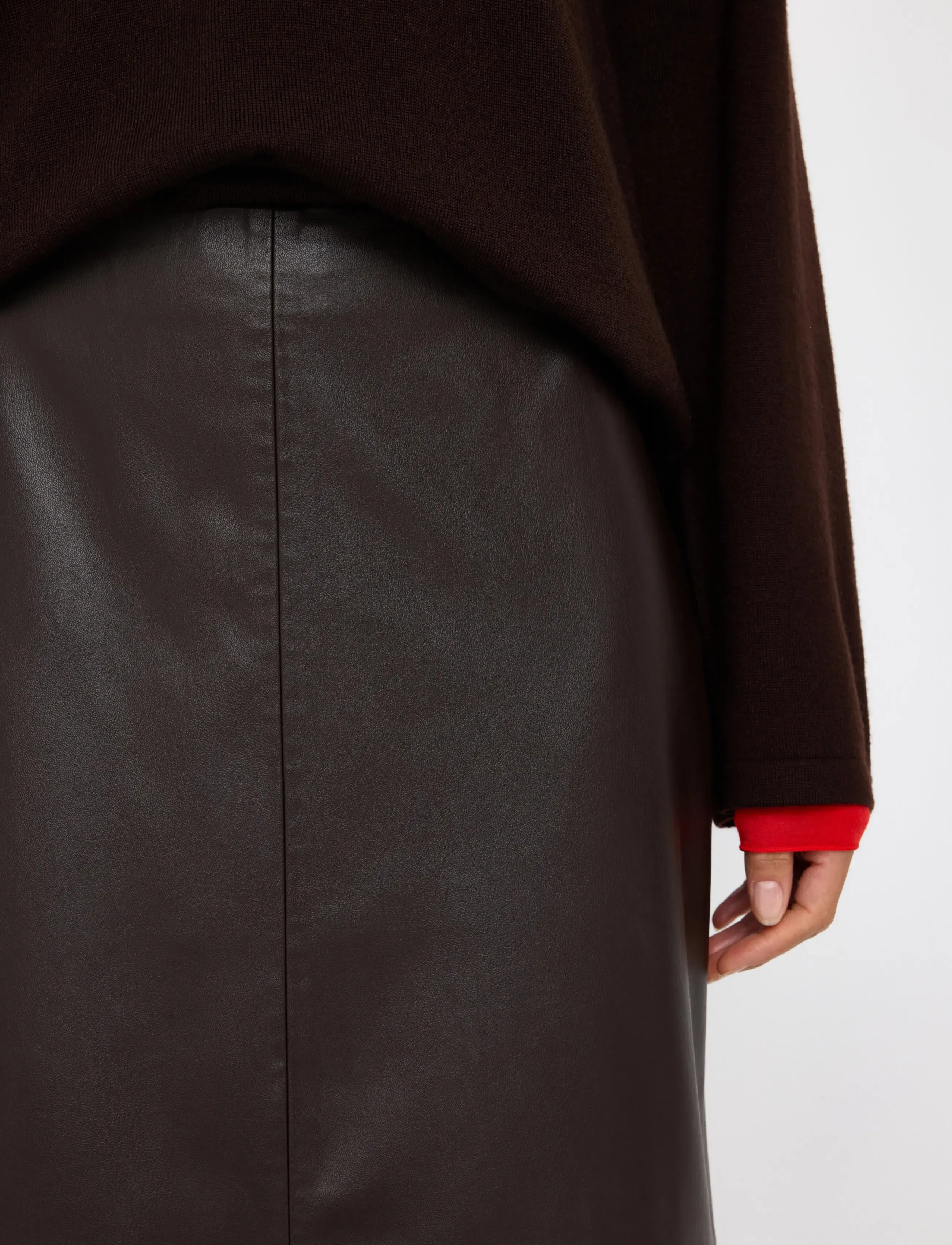 Lindex - Midi skirt in imitation leather - dark brown - 4
