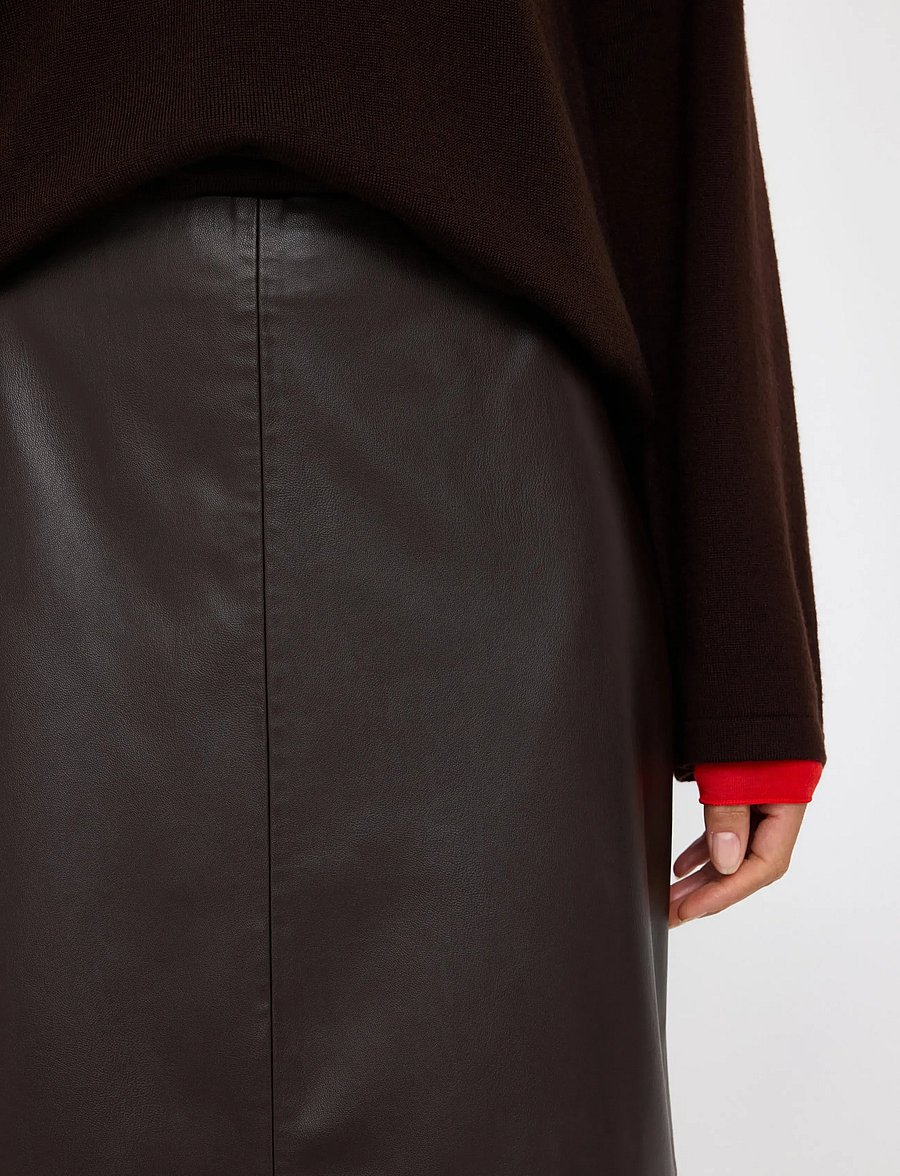 Lindex - Midi skirt in imitation leather - dark brown - 4