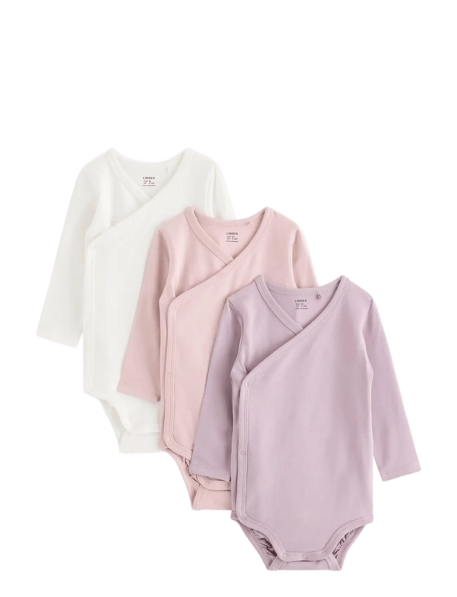 Lindex - 3-pack solid wrap bodysuits - långärmade bodies - light dusty lilac - 0