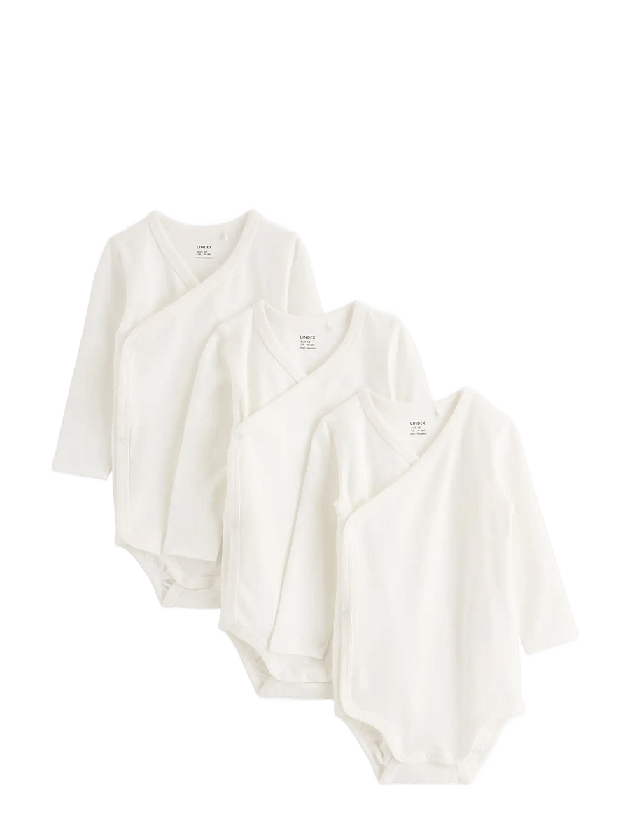 Lindex - 3-pack solid wrap bodysuits - langærmede bodyer - light dusty white - 0