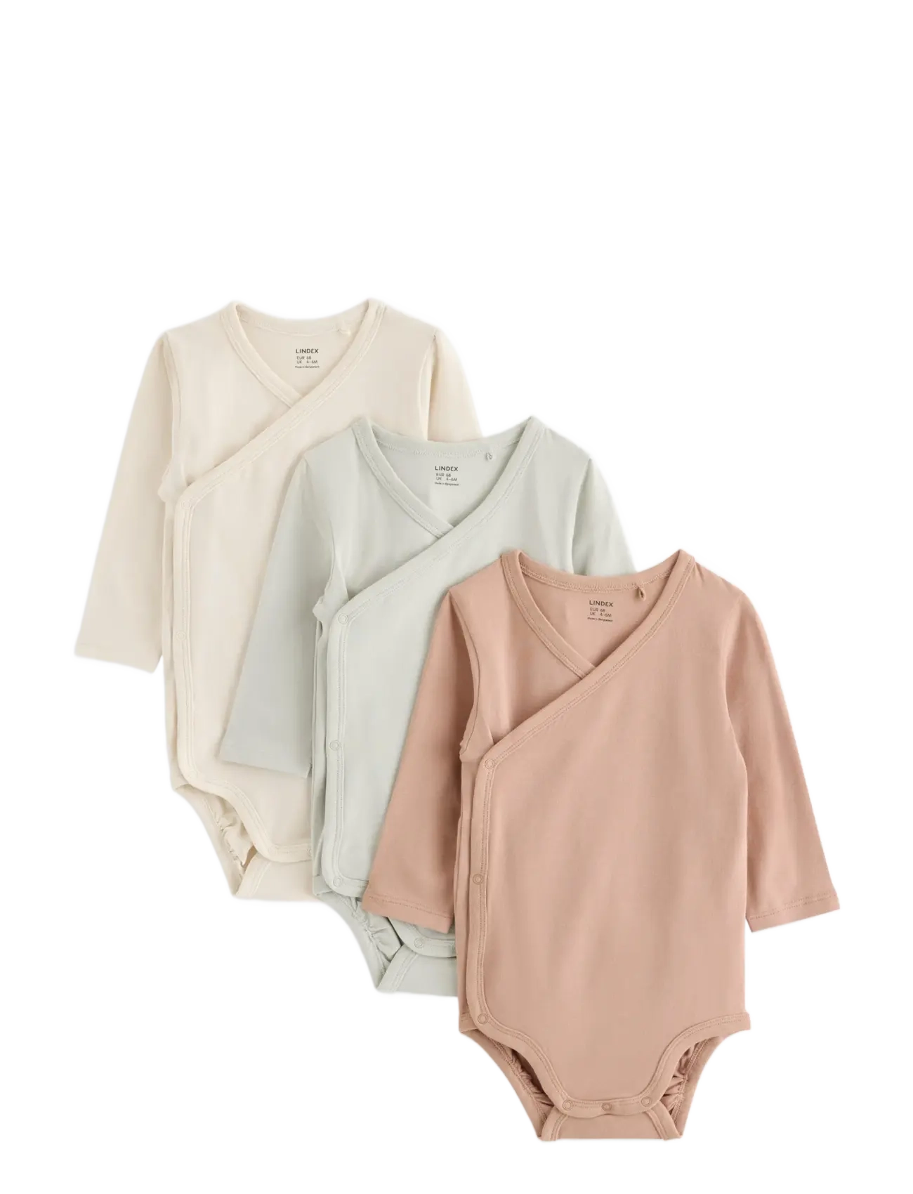 Lindex 3-pack solid wrap bodysuits - Lindex - LIGHT KHAKI / khaki/green