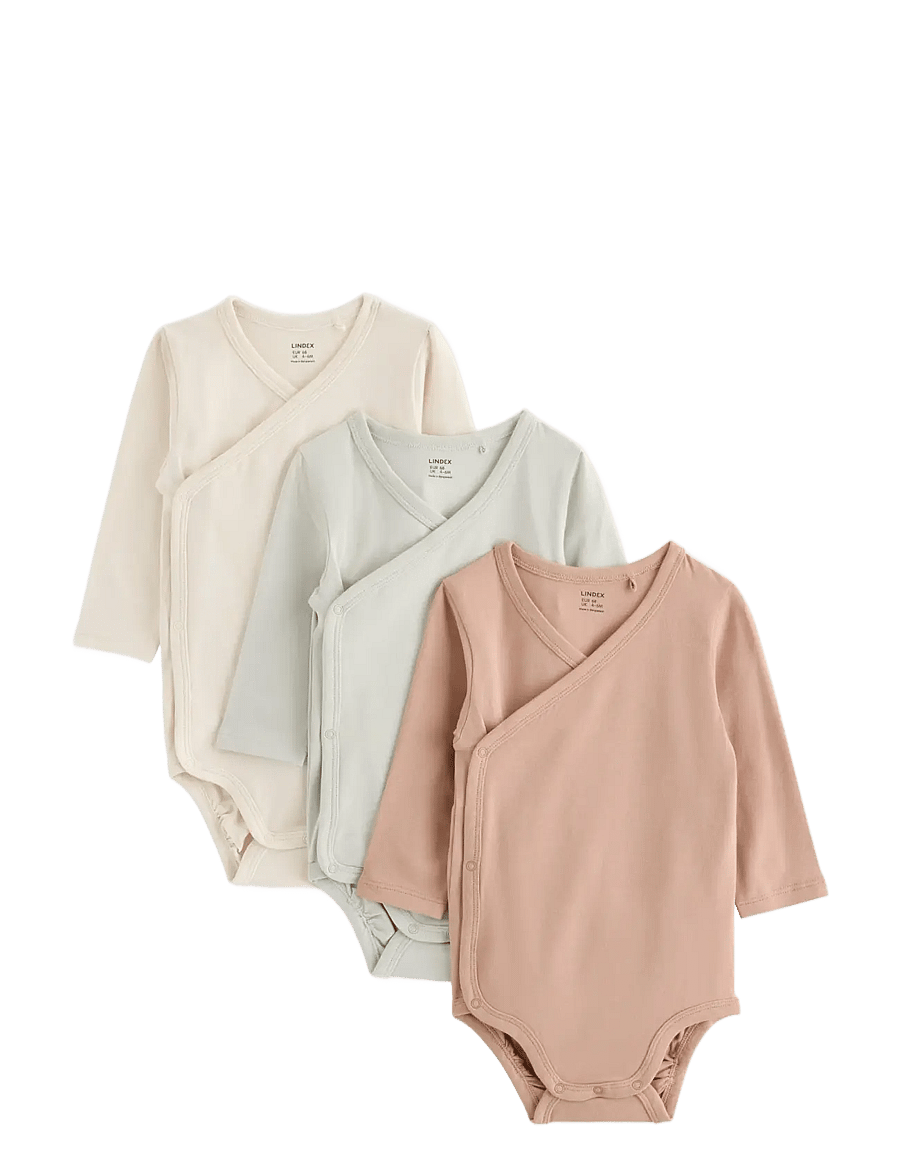 Lindex - 3-pack solid wrap bodysuits - långärmade bodies - light khaki - 0