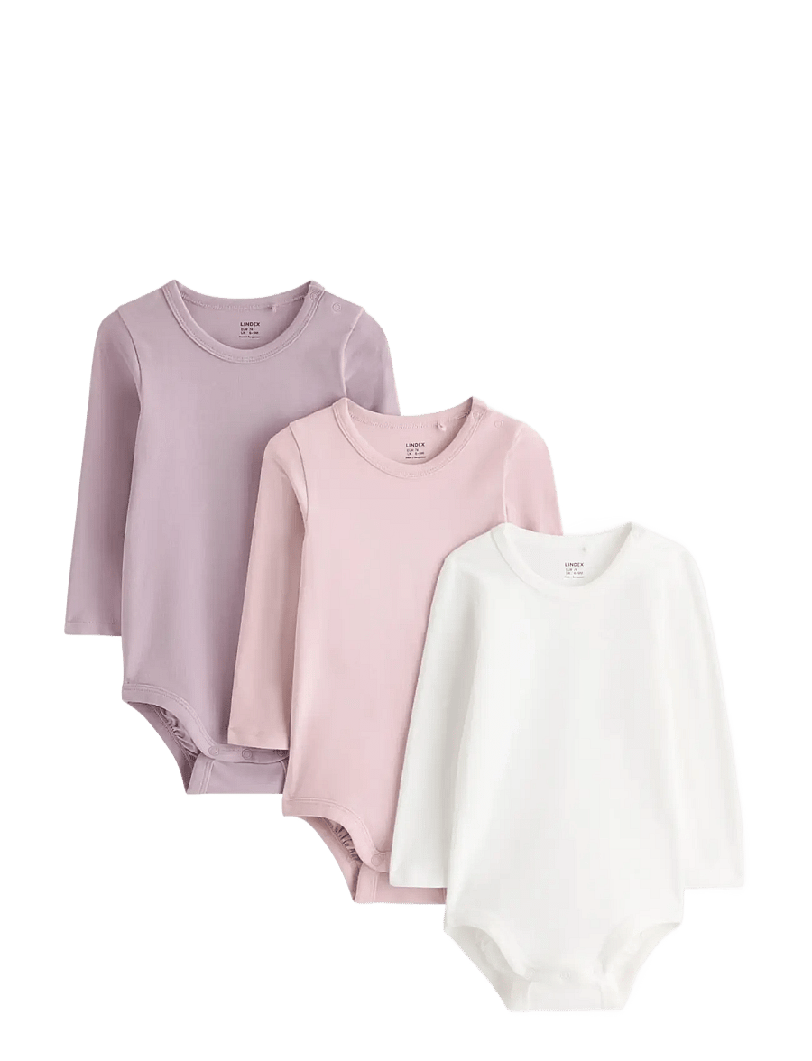 Lindex - 3-pack bodysuits - långärmade bodies - light dusty lilac - 0
