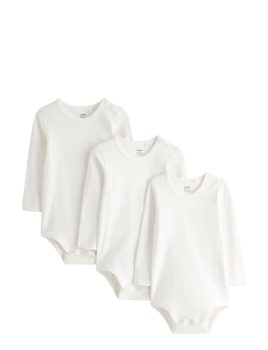 Lindex - 3-pack bodysuits - langærmede bodyer - light dusty white - 0